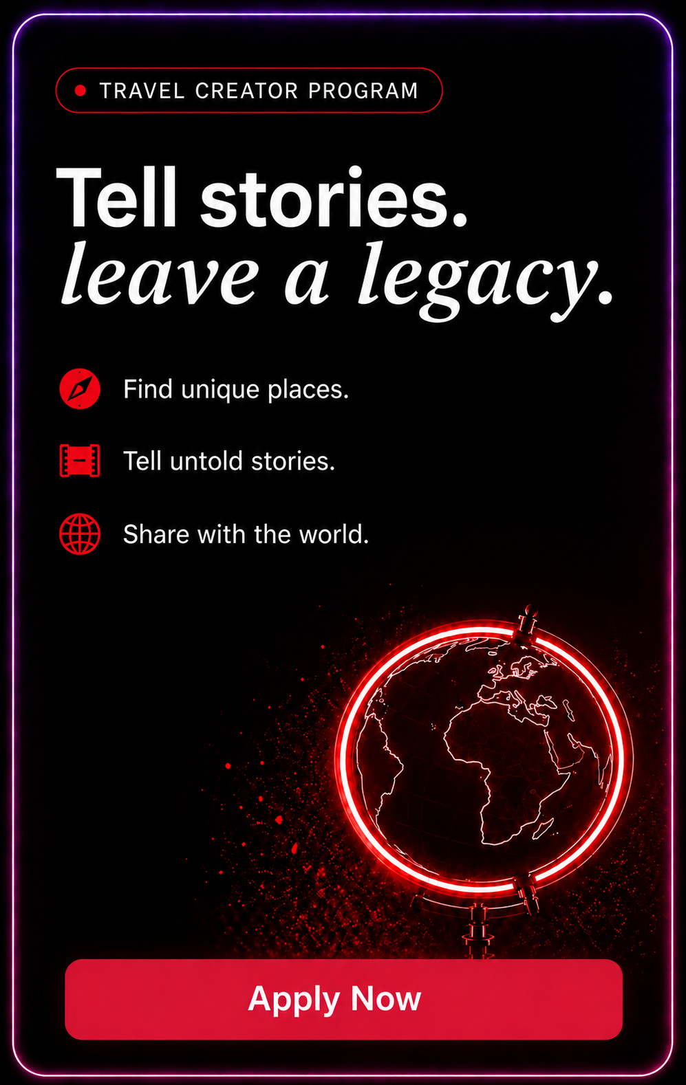 Travel Creator Program — Tell stories, leave a legacy